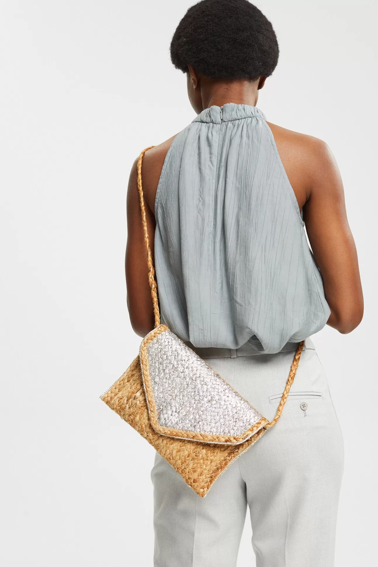 Bolsos^Esprit Bolso Clutch Tejido Yute Color Block Gris