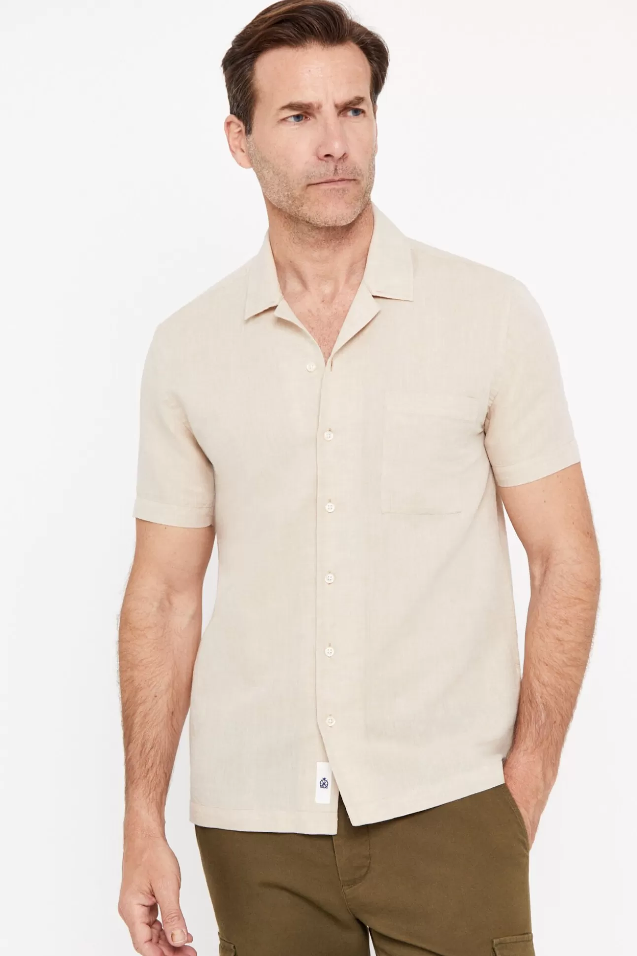 Camisas^Cortefiel Camisa Camp Collar Lino Algodon Manga Corta Beige