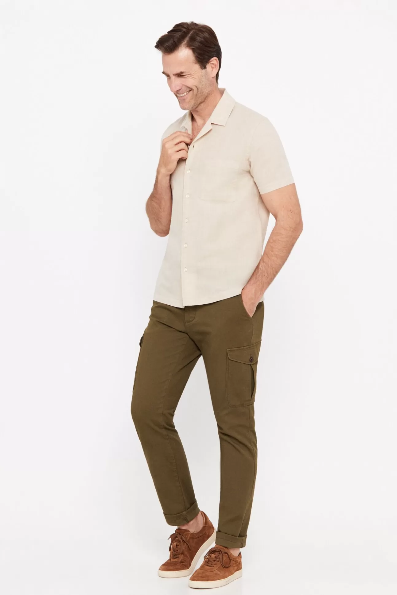 Camisas^Cortefiel Camisa Camp Collar Lino Algodon Manga Corta Beige