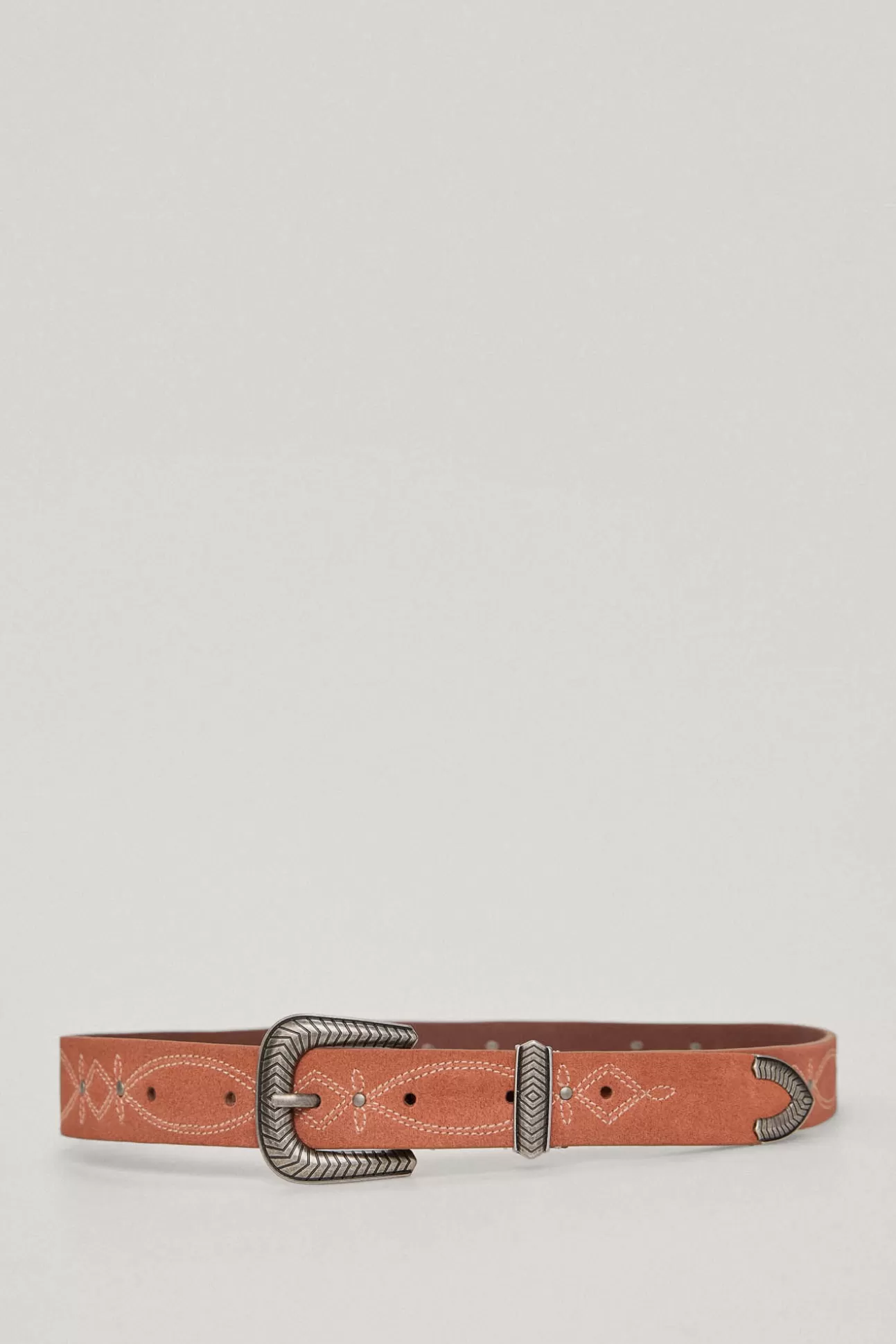 Cinturones^Pedro del Hierro Cinturon De Piel Bordado Con Tachuelas Y Hebilla Tipo Cowboy Naranja