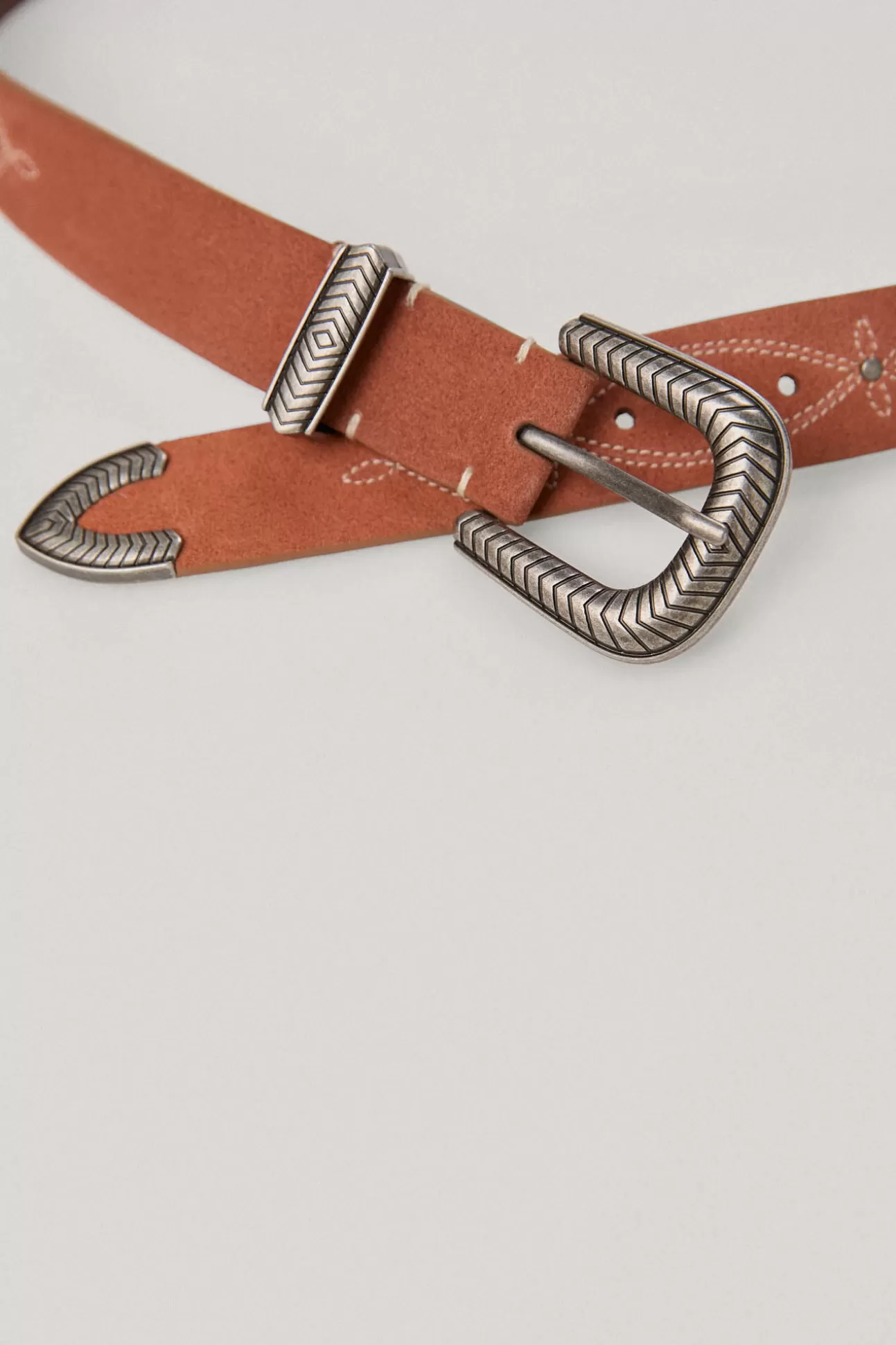 Cinturones^Pedro del Hierro Cinturon De Piel Bordado Con Tachuelas Y Hebilla Tipo Cowboy Naranja