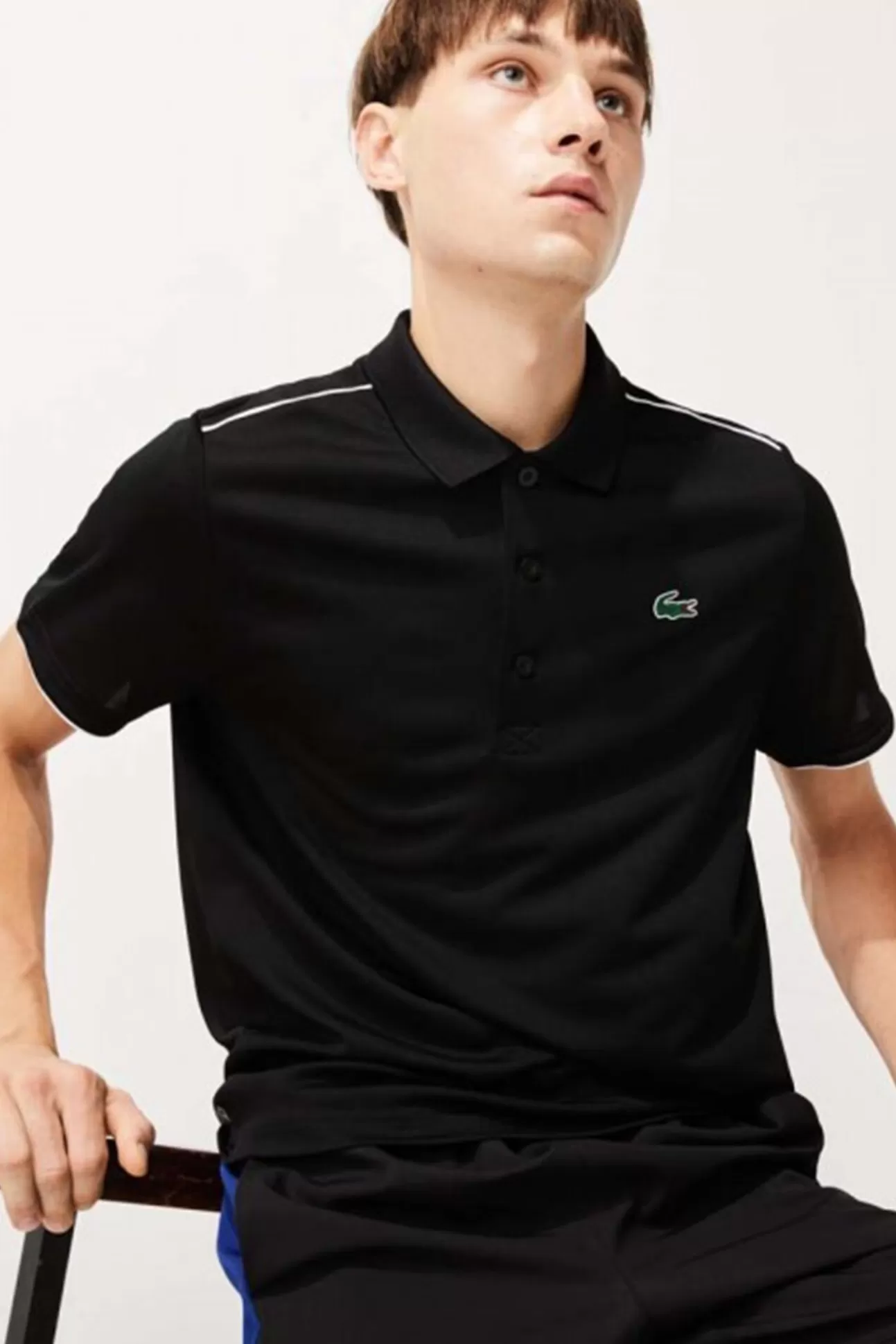 Polos^Lacoste Polo Con Ribetes En Contraste En Los Hombros Y Los Extremos De Las Mangas Negro